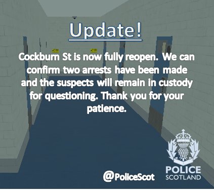 PoliceScot_RPU's tweet photo. Cockburn St is now fully reopen and two arrests have been made. @PoliceScot presence is now low on the street. Thanks. #staysafe. https://t.co/NIfQsoVVAO