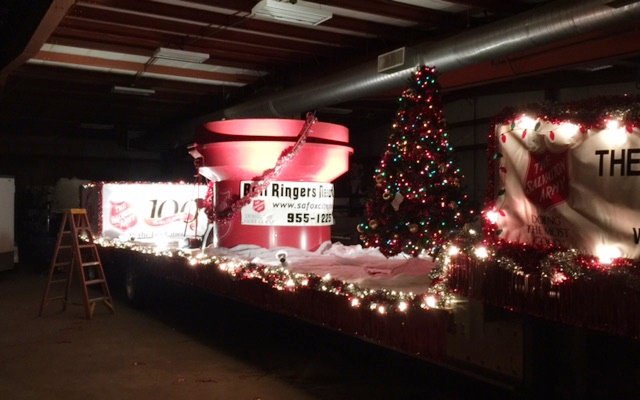 FoxCitiesSA's tweet photo. Light & sound check #Apppleton #ChristmasParade .@WFRVweather the #SalvationArmy float is ready to roll. Thanks to #AZCO for the support https://t.co/hAWFtcO95l