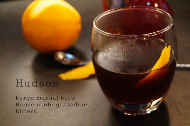 Warm up with the newly relaunched Hudson: Kenya Guachuiro with housemade grenadine, bitters, and an orange peel garnish.