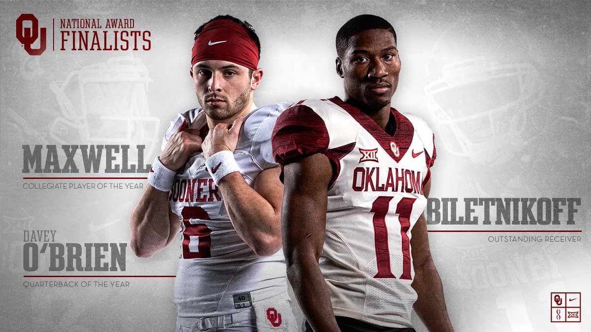 OU_Football's tweet photo. Mayfield, Westbrook named finalists for major national awards.

📰➡️ https://t.co/iSvg8LCqk6 https://t.co/pgKLX6Vyx5