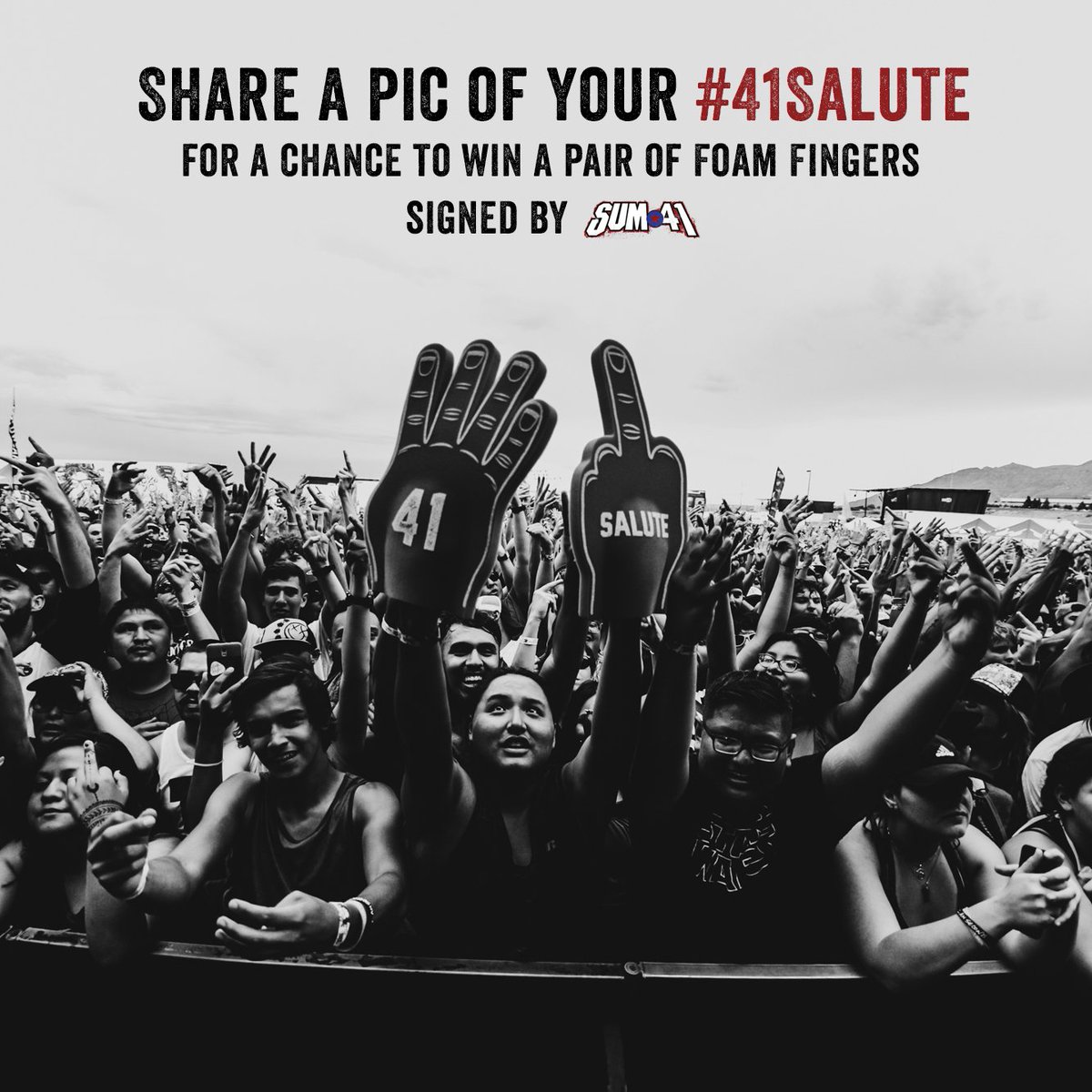 Sum41's tweet photo. share your #41salute now for the chance to win a pair of signed #sum41 foam fingers! https://t.co/xZpH3JqQqW