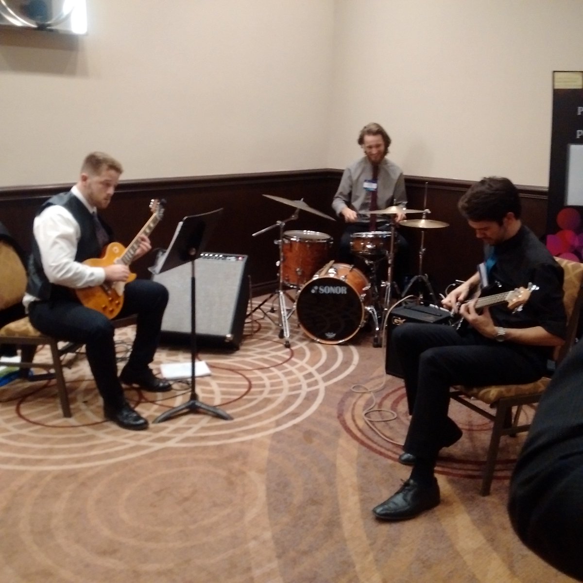 hamiltonmama's tweet photo. Beautiful sweet music from the @MohawkCollege Jazz Trio. Special request for @jayrobb #2016HES https://t.co/ILyKfL3EhZ