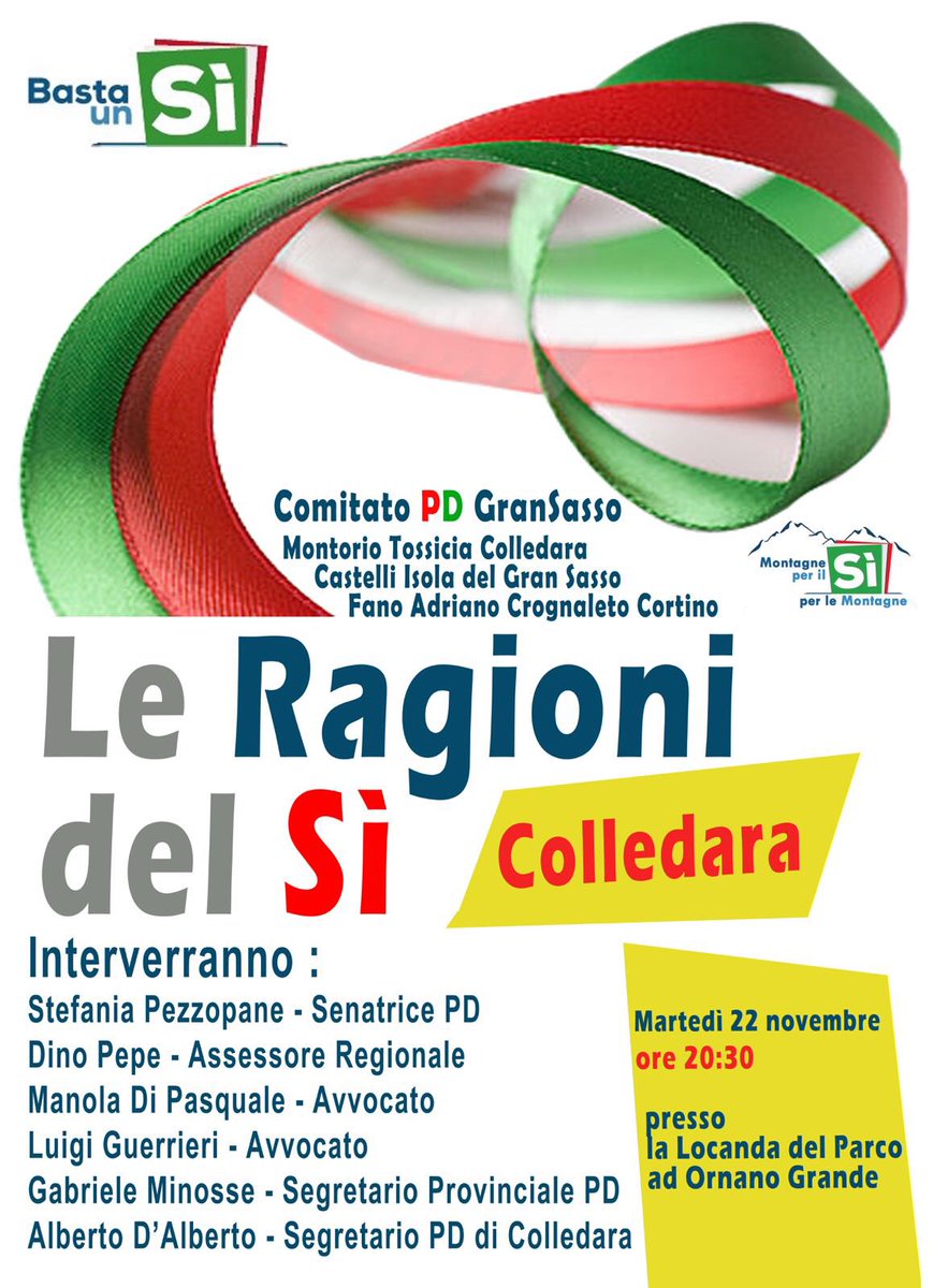 stefaniapezzopa's tweet photo. #Martedi22 #Colledara @PdTeramo @bastaunsi #leragionidelSI #referendumcostituzionale #4dicembre @SenatoriPD @pdabruzzo @MatteoRenziNews https://t.co/Swmj3d3apD