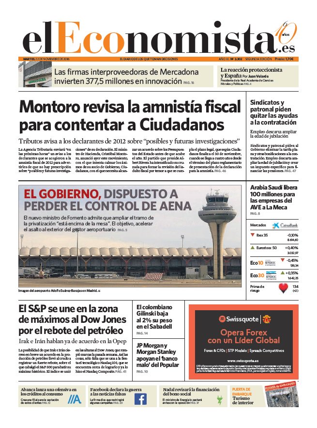 elEconomistaes's tweet photo. La #portadaeE de este martes de https://t.co/UqyoIwflcC https://t.co/zGkSHw5Bah