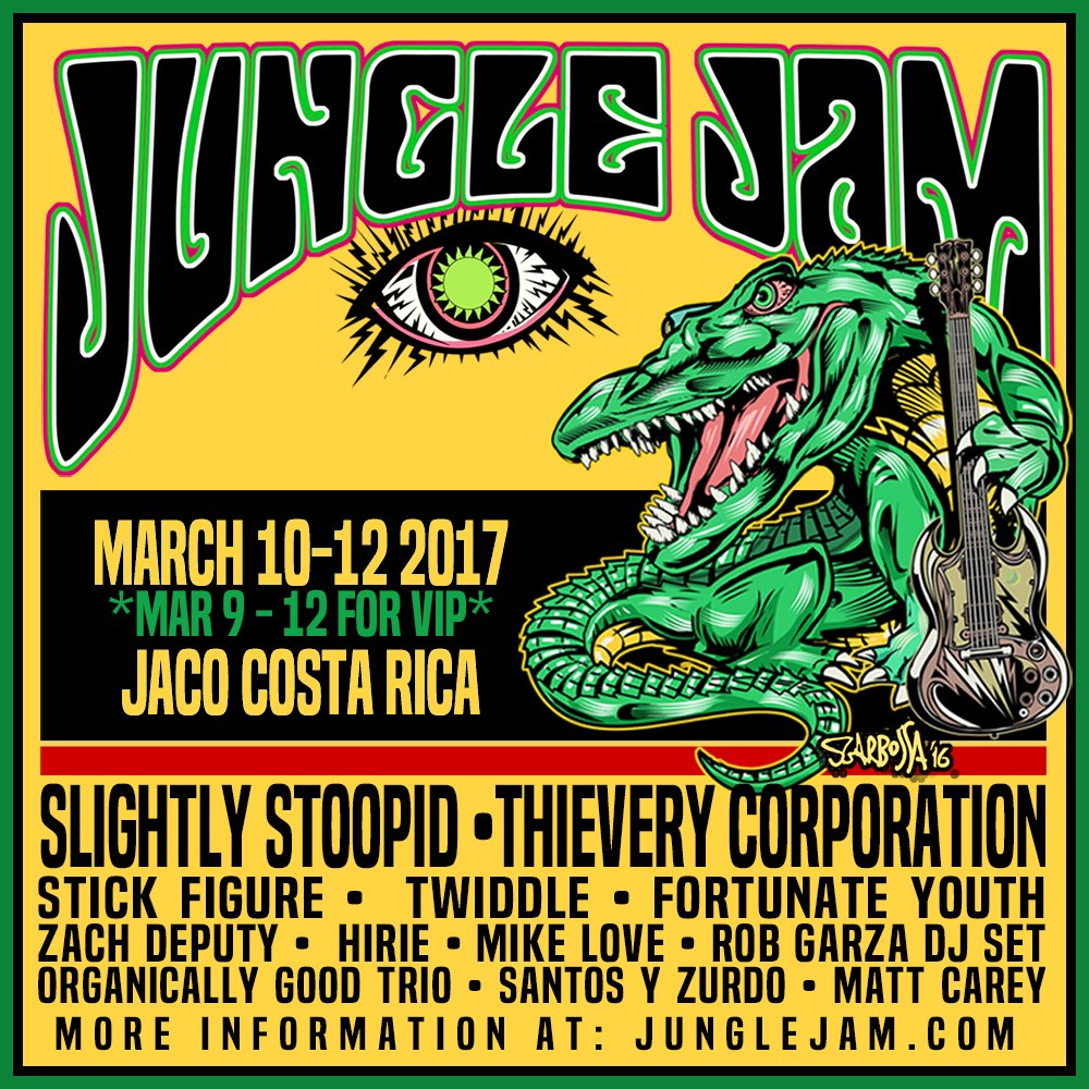 Enter to win FREE tix to see <a href="/SlightlyStoopid/">Slightly Stoopid</a> <a href="/ThieveryCorpDC/">Thievery Corporation</a> <a href="/StickFigureDub/">Stick Figure</a> &amp; more at #JungleJam2017 in Costa Rica JungleJam.com