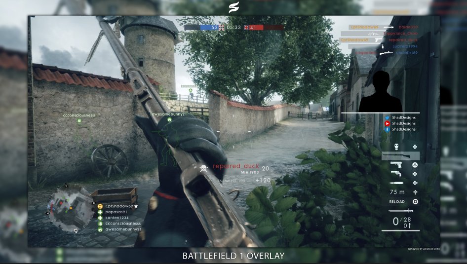 ShadDesigns's tweet image. Battlefield 1 Themed Stream Overlay 
HD: prntscr.com/da816y
Finally Back! Might do an Overwatch one next.