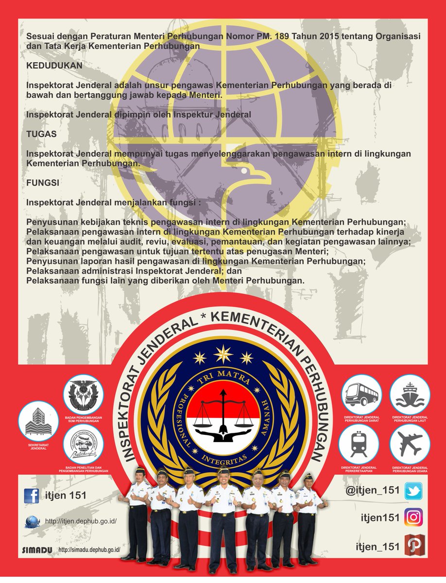Tugas dan Fungsi Inspektorat Jenderal Sesuai dengan Permenhub Nomor PM.189 Tahun 2015 tentang Organisasi dan Tata Kerja <a href="/kemenhub151/">Kemenhub RI</a>