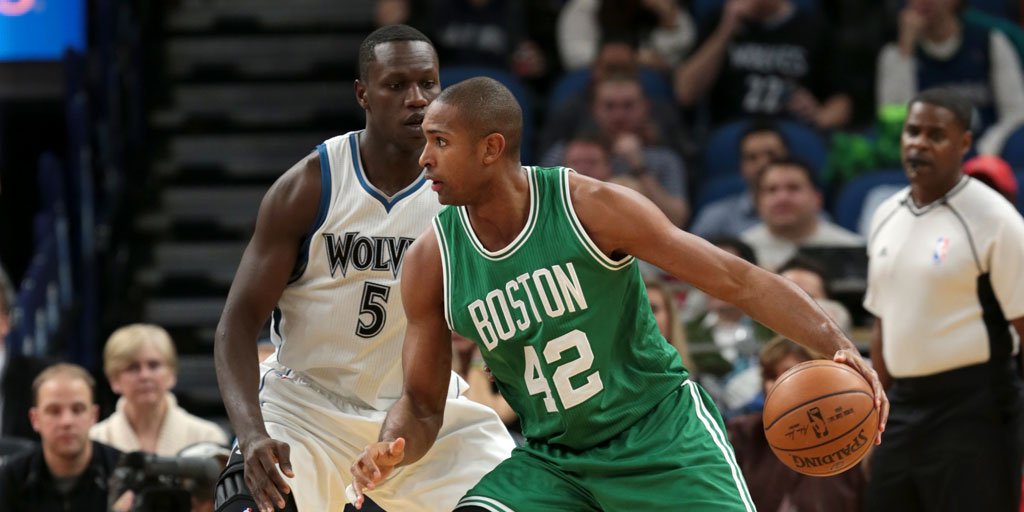 celtics's tweet photo. Al Horford did it again! In his second game back, he notched 20 pts, 6 rebs, 5 asts and 3 blks to lead the C's to a 99-93 W over the Wolves. https://t.co/AgMR5EK6xm