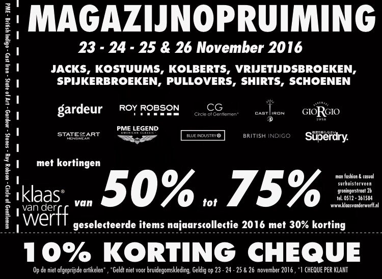 KlaasvdWerff's tweet photo. Vanaf morgen beginnen onze magazijnopruimingdagen! Extra veel kledingstukken zijn naar beneden gehaald en alles is extra scherp afgeprijsd! https://t.co/hCTvCTCX9p