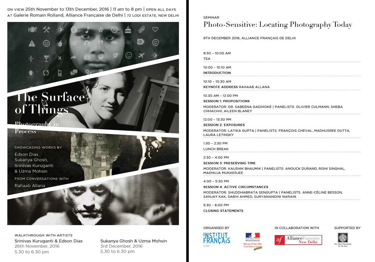 AlkziFoundation's tweet photo. SAVE THE DATE
Exhibition Opening-The Surface of Things: Photography in Process, Thursday Nov. 24 at 7.30 pm at Alliance Francaise, New Delhi https://t.co/D9zL1ohbwU