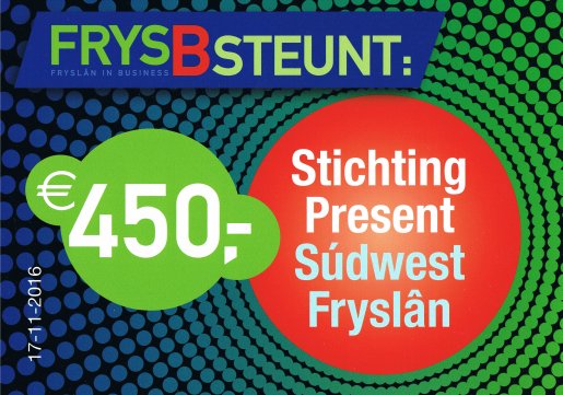 PresentSWF's tweet image. Van @FrysB ontvingen wij een cheque ter waarde van €450,- ! Hartelijk dank daarvoor!