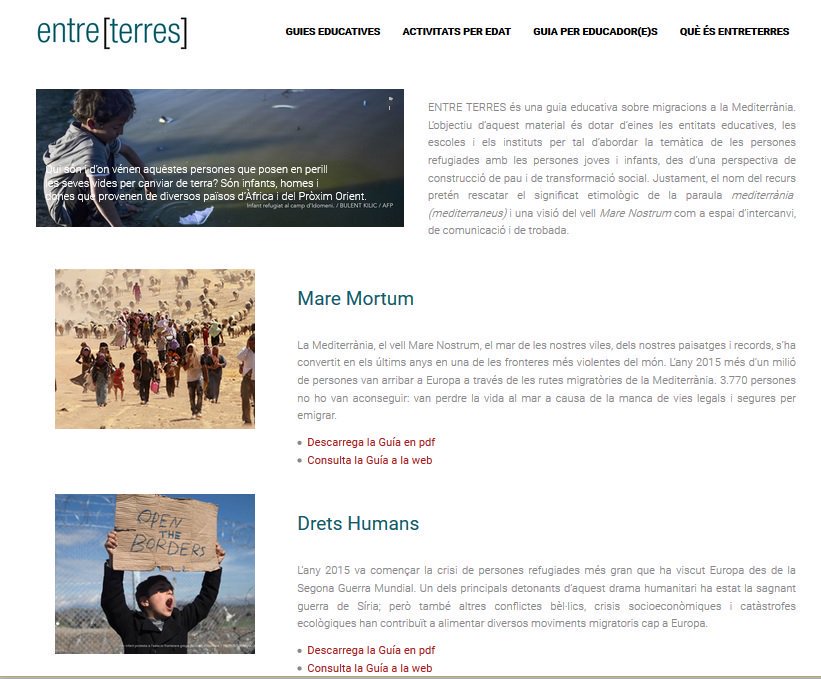 stopmaremortum's tweet photo. La guia educativa sobre migracions #EntreTerres ja disponible i descarregable a https://t.co/zKigLnoqXD https://t.co/14usZD2Ckq