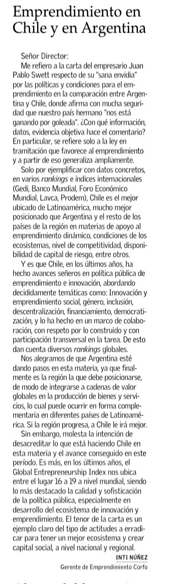 mmureta's tweet photo. Emprendimiento en Chile, datos concretos. @intinunez    @Corfo justo y necesaria aclaración https://t.co/MzlAPcT8bH