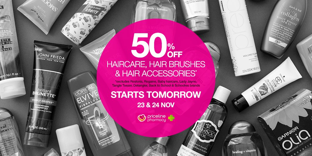 PricelineAU's tweet photo. PSST! 50% off HAIRCARE, Brushes and Accessories starts TOMORROW for two days only! Get your wish lists ready here > https://t.co/hC5NHW7Pgm https://t.co/nFWAFqumjF