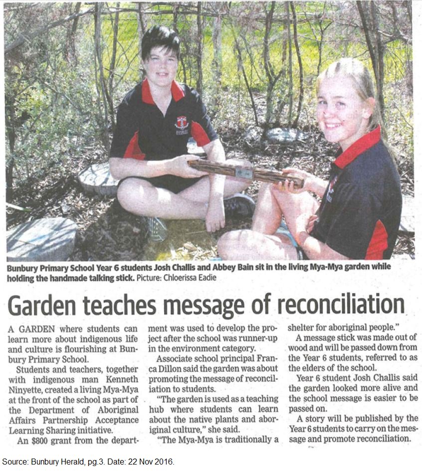 The_AHWA's tweet photo. A terrific reconciliation project by Bunbury Primary - runner-up in the environment category! #PALS2016 #Celebrating #Aboriginal #Culture https://t.co/IM0ahxCDEm