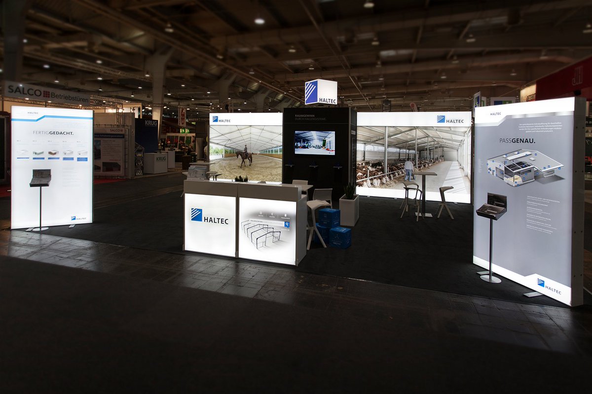 LACONCEPT's tweet photo. #Zusammenarbeit mit #Haltec #Hallensysteme: neues Raum- und #Standkonzept mit doppelseitigem #LUMIN8 „Eckpfeiler“ für die #EuroTier #Messe. https://t.co/cOVMYgrKs1
