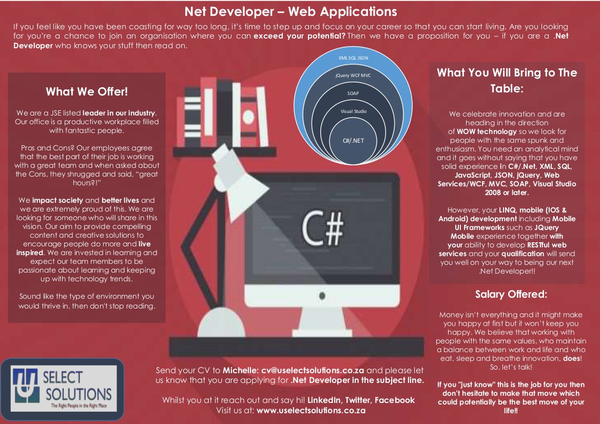 U_Select's tweet image. An exciting opportunity for .Net Developer with both front-end and back-end development experience. #Dotnet #UI #FrontEnd #backend #Jobs