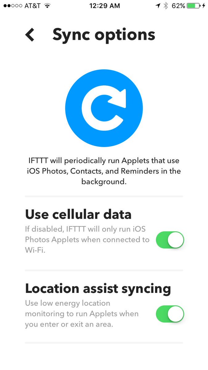 TheRealSNguyen's tweet photo. @IFTTT what is location assist syncing? I can't find any documentation on what this does. https://t.co/TcrVPlFtZA