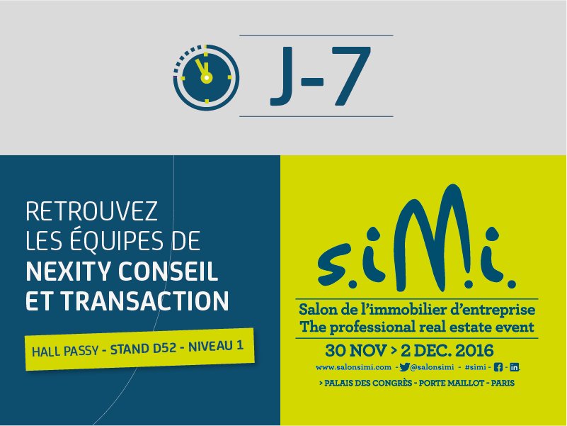 NCT_immo's tweet photo. ⏰ J-7 #SIMI2016 : Venez rencontrer toutes les équipes @NexityCetT au stand D52 - Hall Passy ! #immobilier #bureaux https://t.co/4oM2ExRbwe