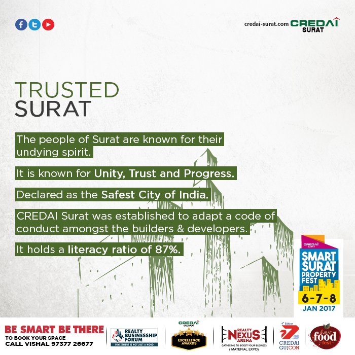 credaisurat's tweet photo. Every individual looks out for #safety and urbane lifestyle Undoubtedly, #Surat is a city that can be trusted on these terms! Choose Surat. https://t.co/f1zwzy4cw5