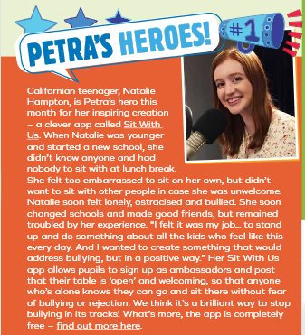 In each issue of petrasplanetmagazine.com we recognise a hero. This month it's <a href="/sitwithus/">Teresa Carter</a> app creator Natalie Hampton ow.ly/gXLi305VCK3