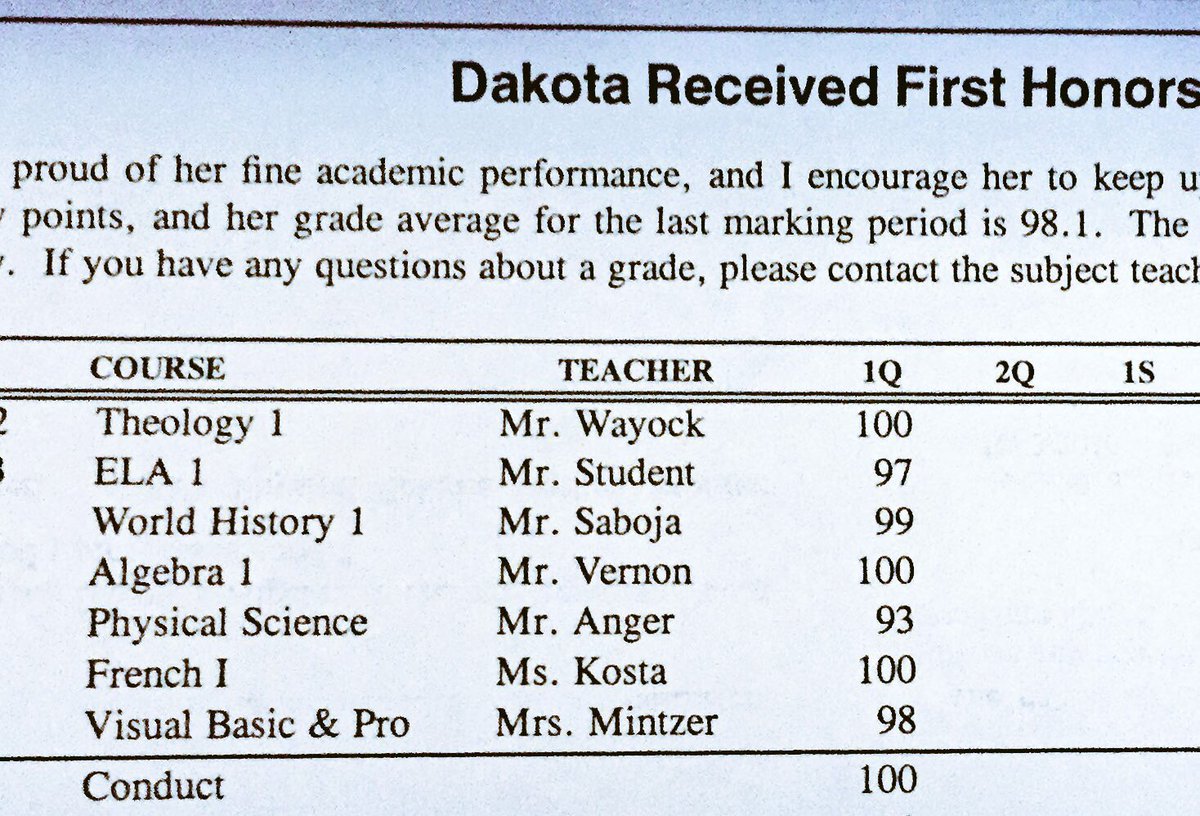 20Dakota20's tweet image. First HS report card was a success but NOT satisfied. #ChangesNeeded#TheyDidntListen#STUDENTAthlete
