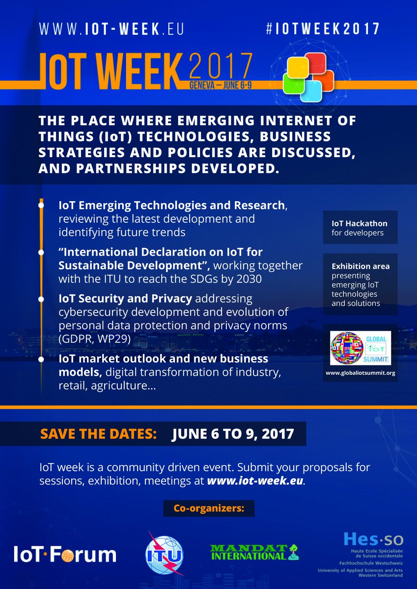 IoT_Forum's tweet image. The #IoTWeek2017 is gathering #InternetofThings top experts, innovators &amp;amp; stakeholders! Join us next June in Geneva! iot-week.eu