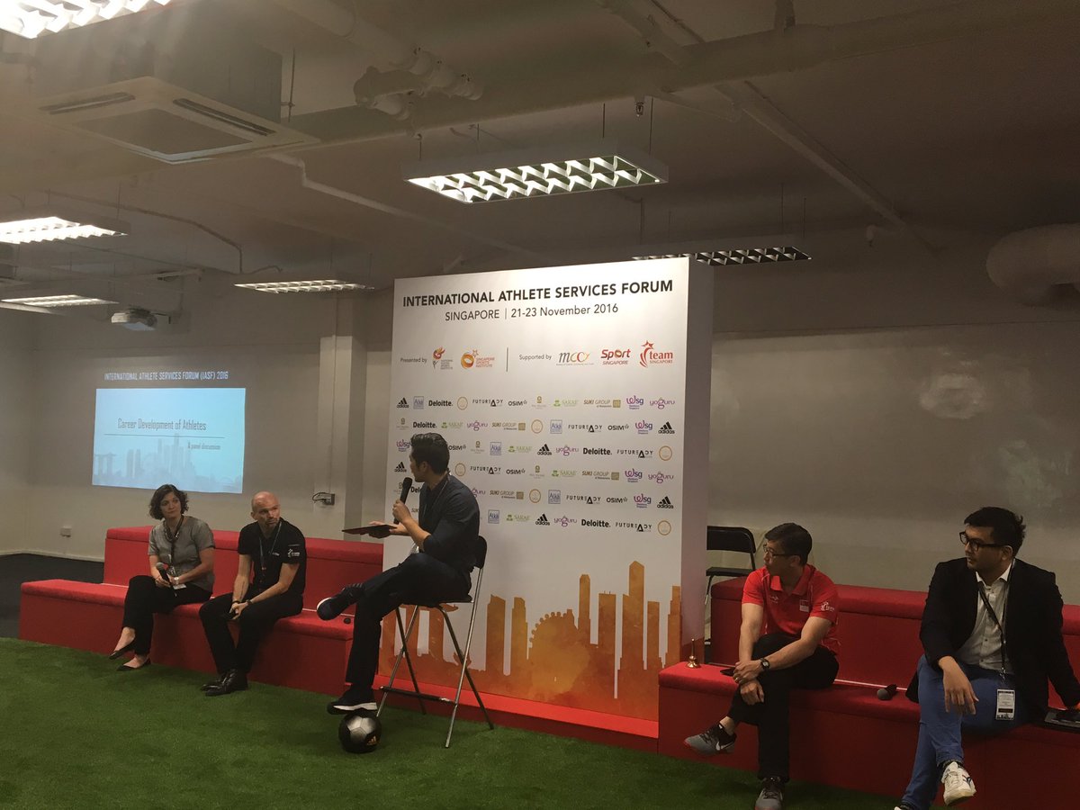 CLPerform's tweet photo. Fascinating discussion on athlete career development from @chantalmb (IOC) James Walton (Deloitte) Teo Ser Luck &amp; Yip Ren Kai #iasf2016 https://t.co/Wrx6SUjNSb