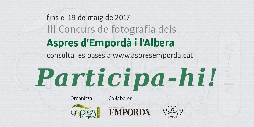 Torna el Concurs de Fotografia dels Aspres d'Empordà i l'Albera! Consulteu les bases a: 
aspresemporda.cat/que-fer/concur…