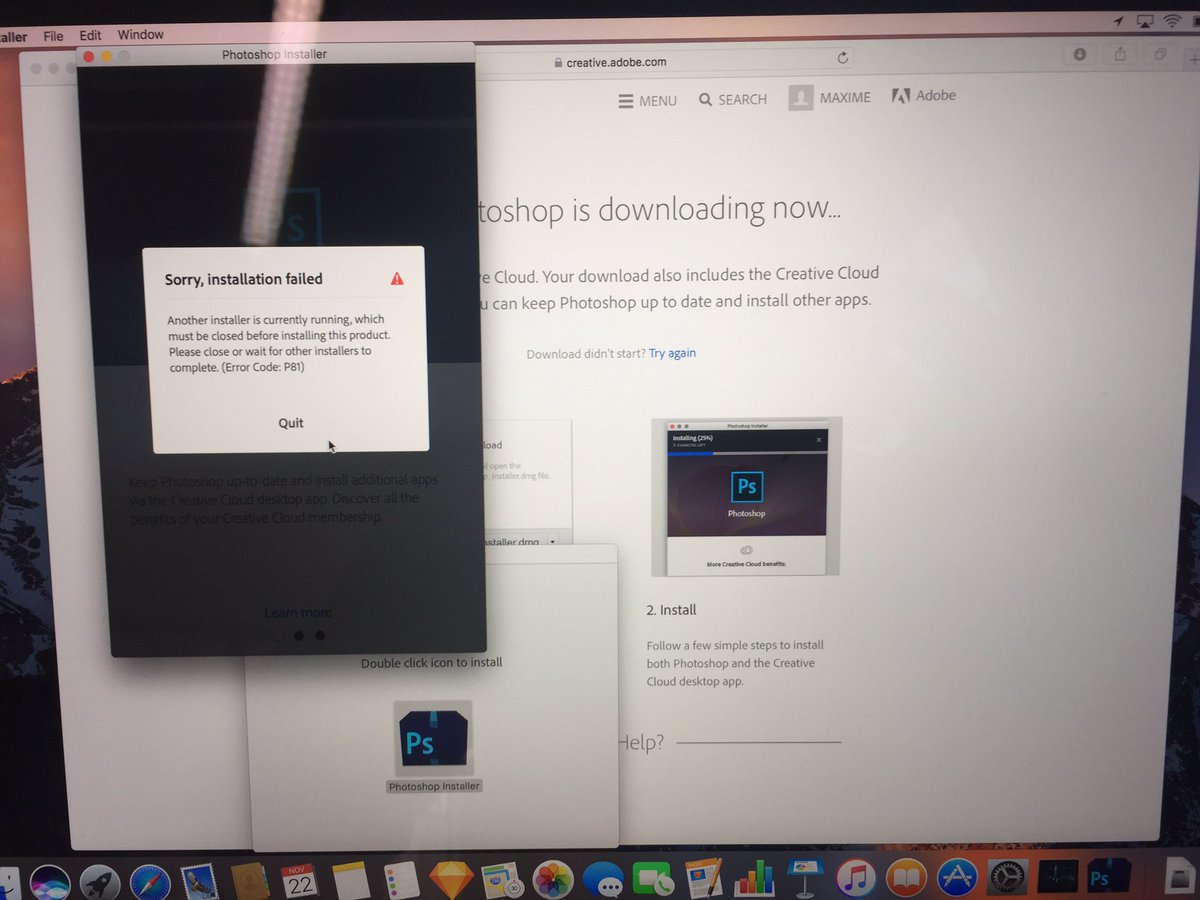 MaximeDeGreve's tweet photo. Trying to install Photoshop for 1h now. Why can't @Adobe stick to just dragging it in the applications folder? https://t.co/vU1lnqDIjO