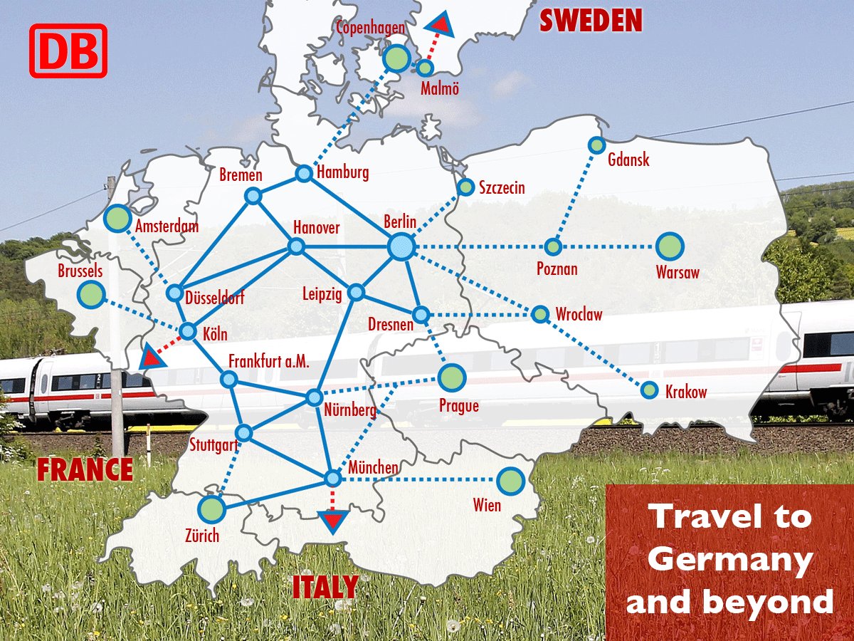 PolrailService's tweet photo. What is your favourite DB destination? ;) #europe #rail #train #travel #germany #poland #france #italy #sweden #dbbahn https://t.co/ErNihX7NJO