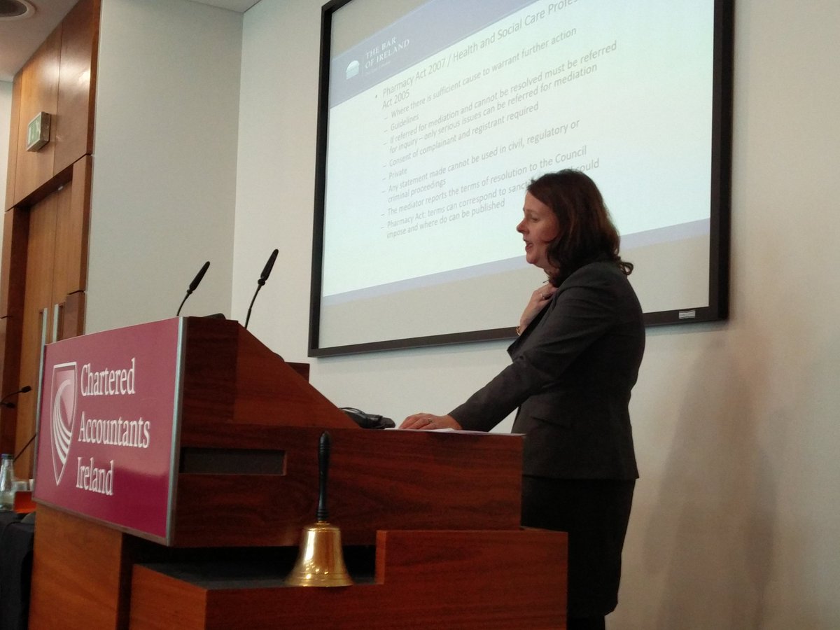IrishConfs's tweet image. Ciara McGoldrick BL is now discussing mediation of complaints at the #DisciplinaryTribunals Seminar.