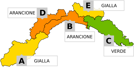 RegLiguria's tweet photo. [22/11-12:15] #AllertaMeteoLIG ARANCIONE su B-D e GIALLA su A-E in vigore fino alle 15 di domani https://t.co/eVtBQXS9vm