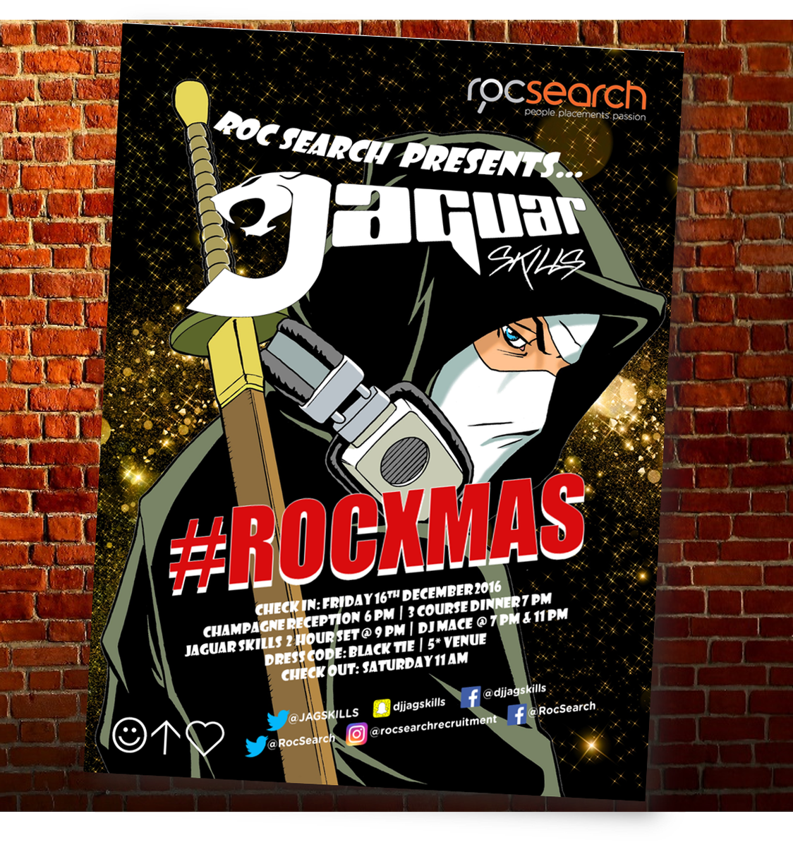 RocSearch's tweet photo. Let the #ROCXMAS COUNTDOWN BEGIN.....!!! 🎉🎉🎉 We CANNOT WAIT for DJ ninja @JAGSKILLS 🔥😎👌#bangers #christmas #skills https://t.co/CgA0lagvtA