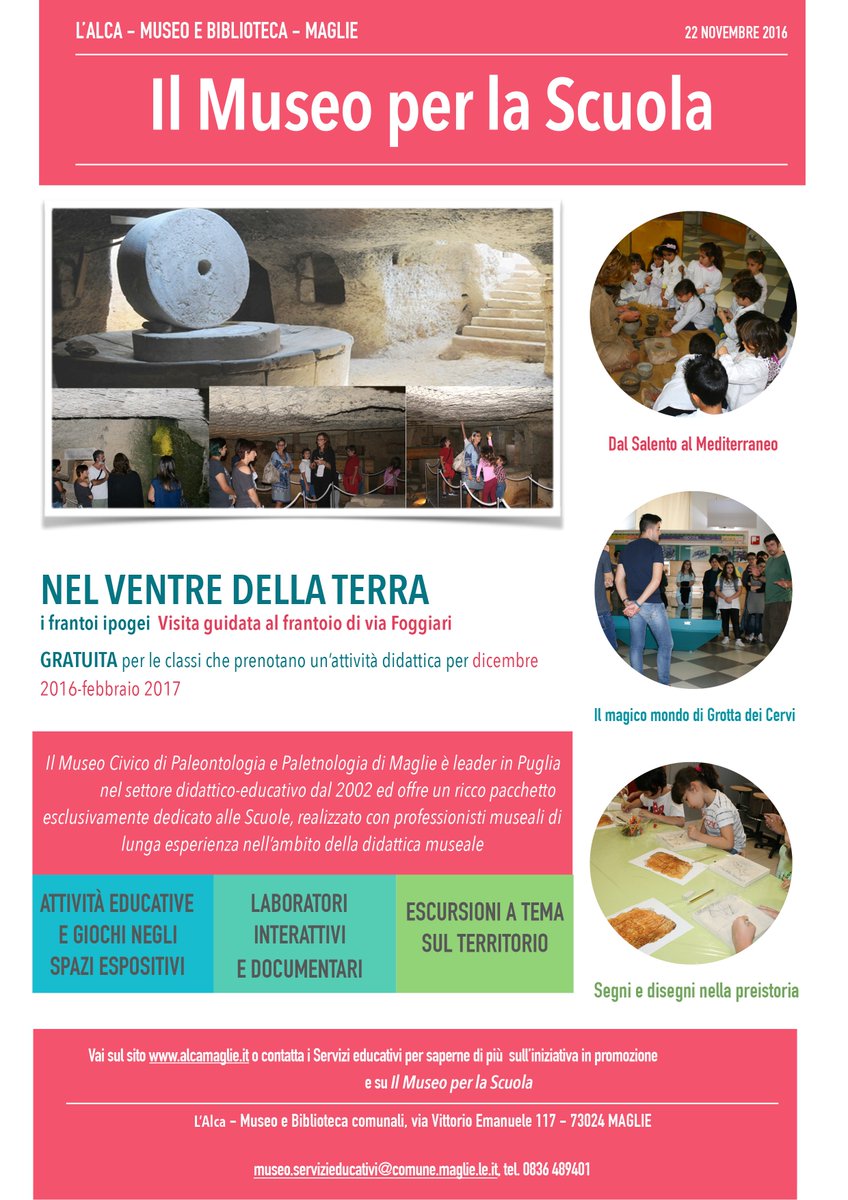 AlcaMaglie's tweet photo. "Nel ventre della Terra". Visita guidata gratuita al frantoio ipogeo per le #Scuole | da abbinare ad attività educative nel Museo. #datevoce https://t.co/Grg7nYo9BI