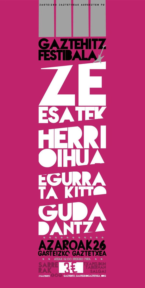 GasteizGaztetxe's tweet photo. LARUNBATEAN @GazteHitz!!!!
arratsaldeko 18.00 aurrera | Sarrera 3€ (Txapeldun tabernan)
#GasteizkoGaztetxea #GazteHitz https://t.co/iLh497elFV