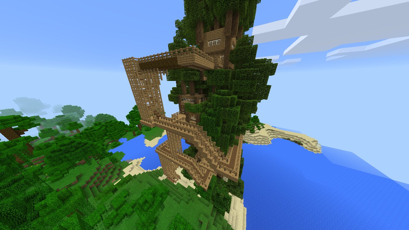 マイクラ建築紹介 ジャングル開拓日記part 11 W ﾉﾞ ｺﾝﾁｬ カイリです ツリーハウスの通路はすべて開通しました あとは 照明を置いて完成ですね ココアビーンズで造った橋は足が竦みそうですね笑 ってことで 次回もお楽しみに T Co