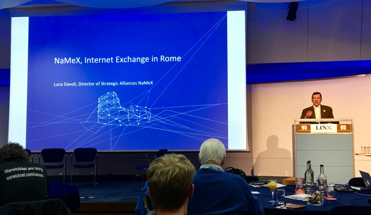 namex_ixp's tweet photo. Luca Davoli from  @namex_ixp  announced agreement with @LINX_Network during #LINX95. NaMeX members can peer to LINX from January 2017. https://t.co/jJBkYbXgeQ