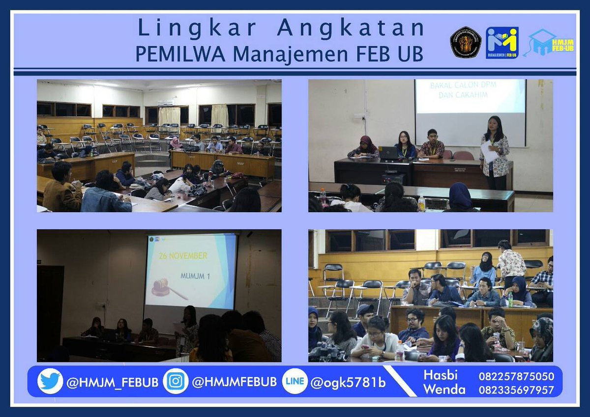 [LIVE REPORT] 
Hai keluarga manajemen 🙌
Sekarang sedang berlangsung lingkar angkatan jurusan manajemen😊
#Pemilwa2016
Cp : 
Hasbi : mhasbi44