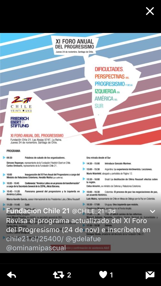 CHILE_21's tweet image. Canciller @HeraldoMunoz inaugurará el 24 nov el #forodelprogresismo @CHILE_21 @gdelafue