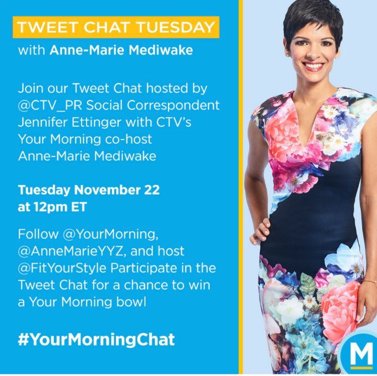 avaparnass's tweet image. Joining 😊 @FitYourStyle join today #TweetChatTuesday with @YourMorning co-host @AnneMarieYYZ at 12 ET #YourMorningChat @YourMorning @CTV_PR