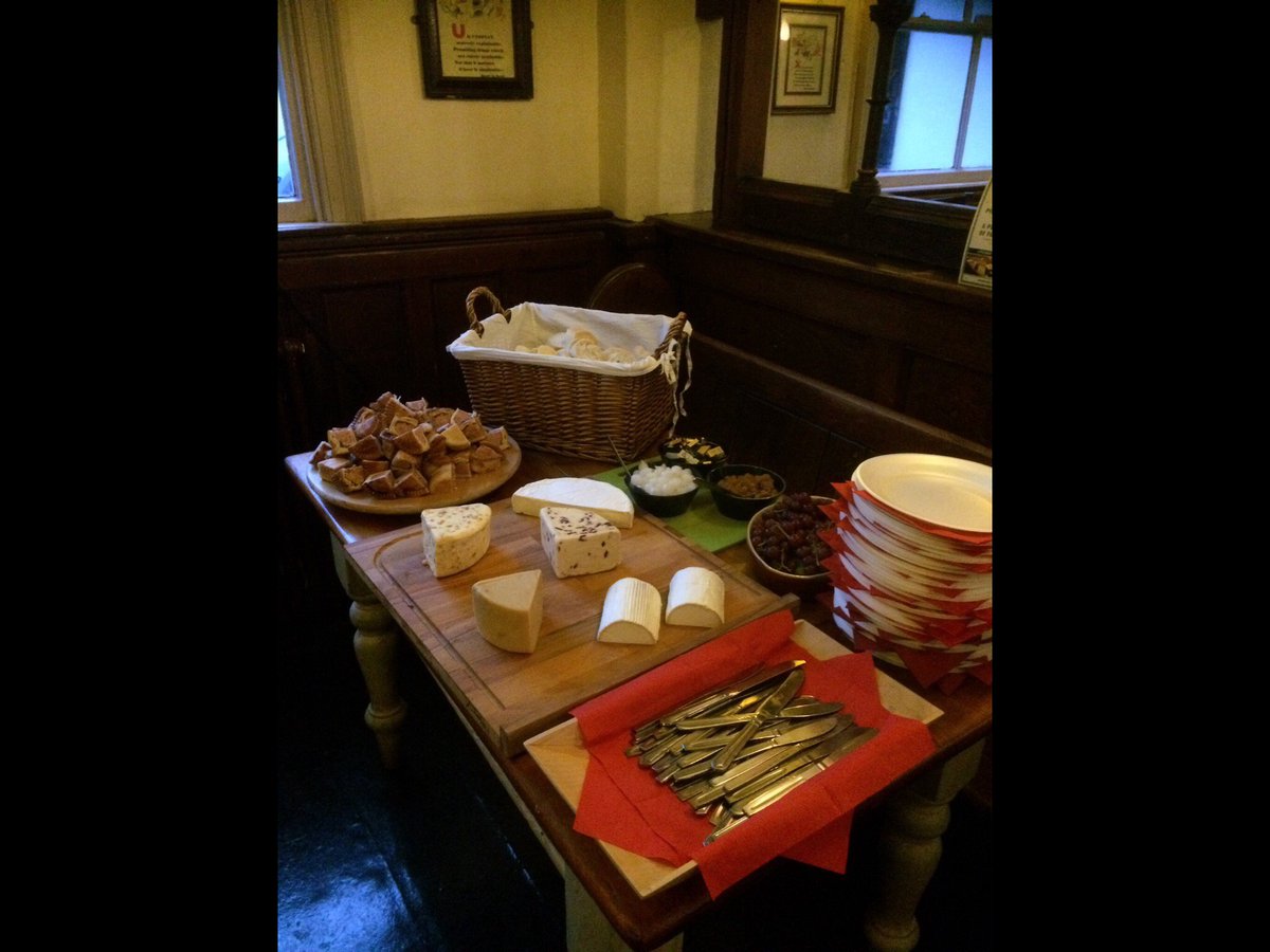 Tuesday Cheese Night:- a selection of Cheese, pork pies and pâté served with crusty bread and pickles.