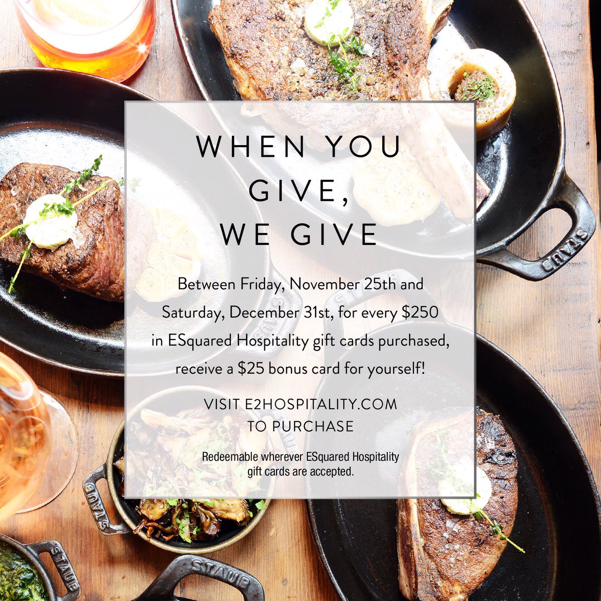 BLTSteakATL's tweet photo. Gifting season is near! Treat those you love to an @ESqHospitality gift card and receive $25 for yourself! Visit https://t.co/y1cJZ0TmFh. https://t.co/Y34bmr5GPU