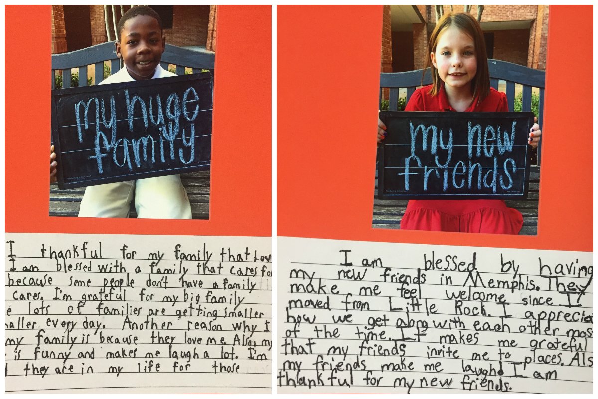 cmdsmemphis's tweet photo. And here's a couple of 3rd graders with what they're thankful for, and why. #wechoosecmds https://t.co/FJskmhGWK6