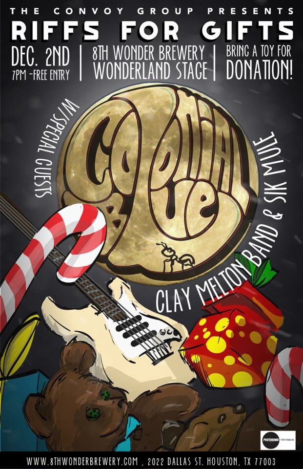colonial_blue's tweet photo. We'll be seeing you on 12/2 @8thWonderBrew for our riffs for 🎁 show w/@ClayMeltonBand & @SikMule #houston #riffsforgifts #music https://t.co/HgSIThVMas