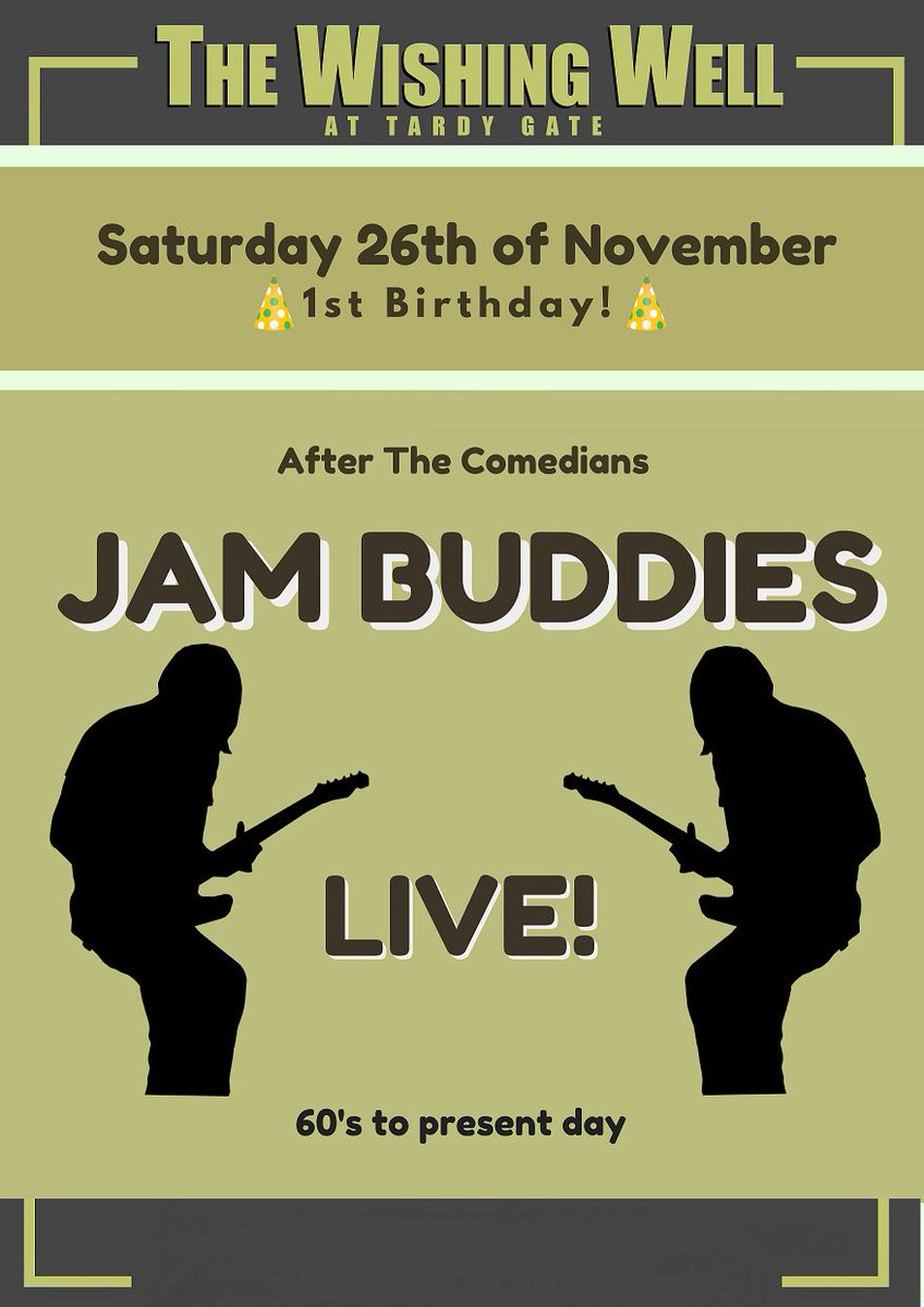 Wishing Well's 1st Birthday this Saturday! The fabulous Jam Buddies play live (after the comedians) #livemusic #Preston