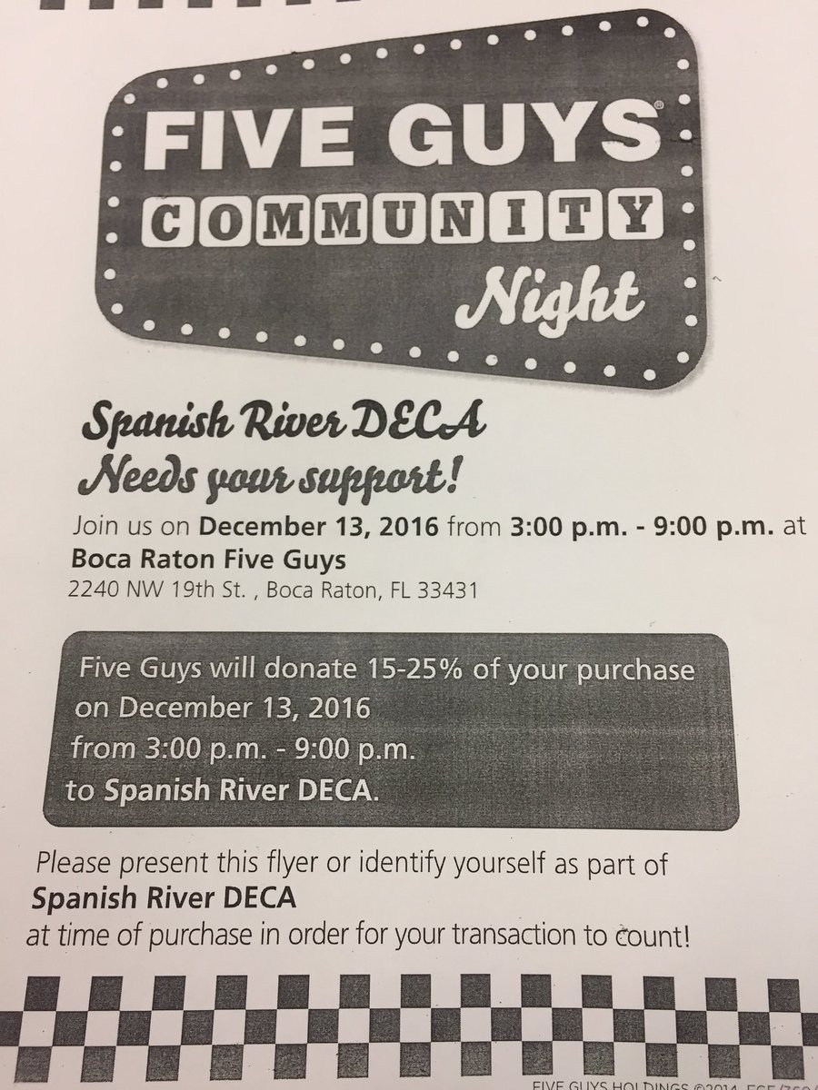 Come out to Five Guys December 13 for a DECA point!