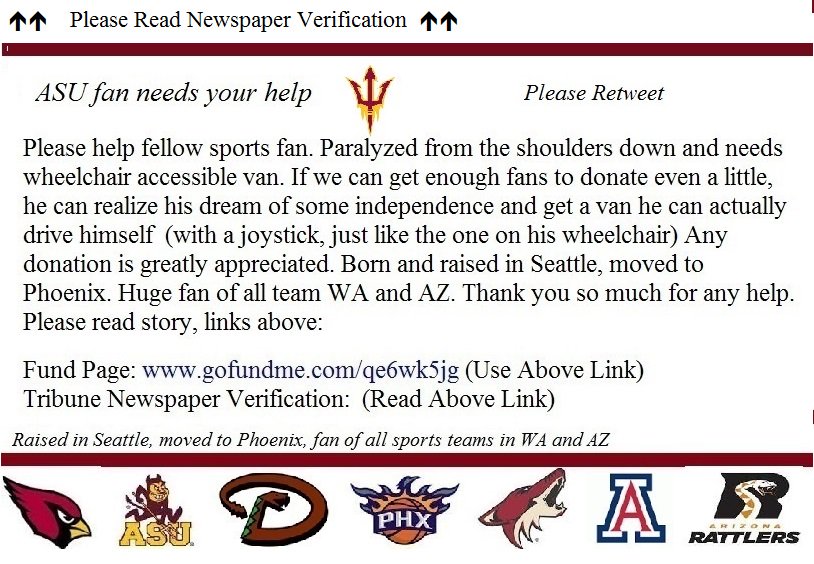 VanFund's tweet photo. @Martyman17 Jordan Please <RT> Help Disabled ASU Fan Raise Funds For Wheelchair Van. Has Verification https://t.co/JSIDbeeY2m Big Thanks https://t.co/fJhe6RyTSK