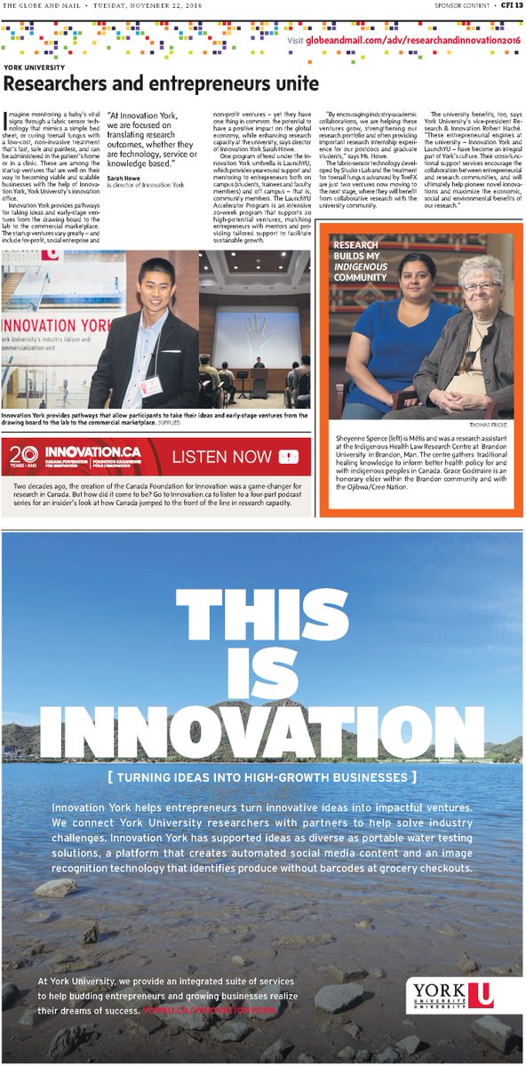 YUResearch's tweet photo. Don't miss @globeandmail article on @InnovationYork "An integral part of the innovation culture at #YorkU" - Dr. Robert Haché VPRI #YULead https://t.co/8rD2gqG3aq
