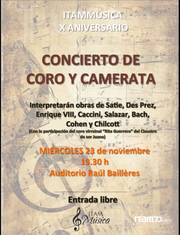 ITAMMusica's tweet photo. Los invitamos mañana a nuestro Concierto de Coro y Camerata a las 7:30pm en el Auditorio del @ITAM_mx.

RT please, @UneConsejo https://t.co/D8IjIO7ErT